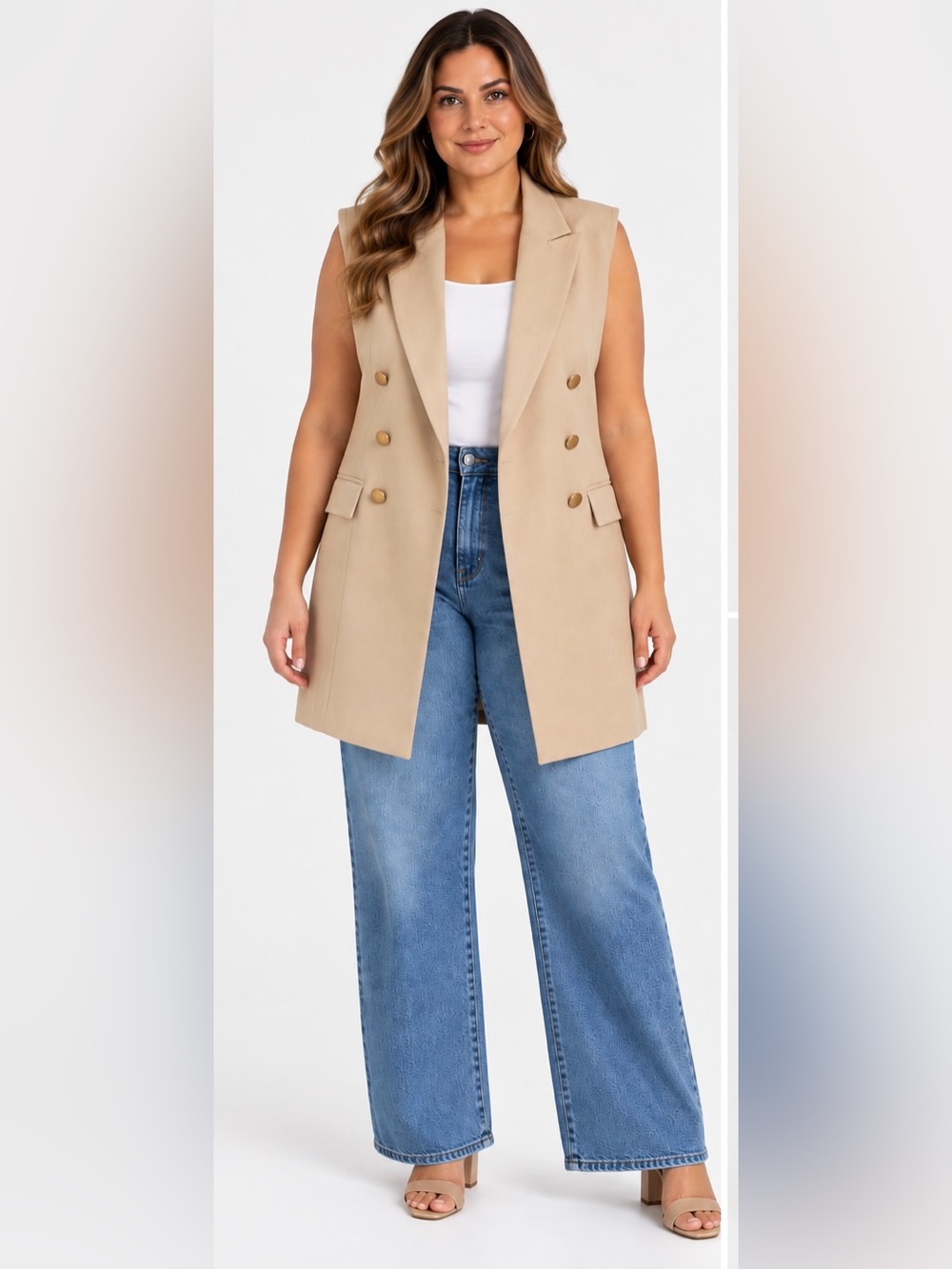 Joie Double-Breasted Sleeveless Blazer Vest in Beige